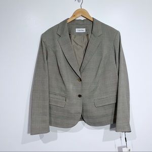 Calvin Klein Women’s Plaid Blazer Two Button Closure Zippered Pocket Size 2X